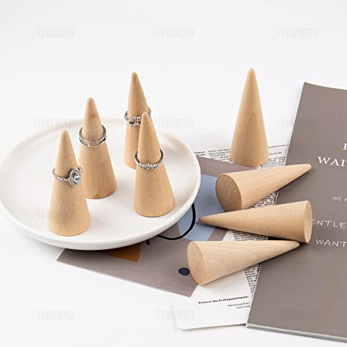 AUEAR, 10 Pack Wooden Cone Wood Ring Display Holder Finger Jewelry Stand DIY - color: Style D Natural, size: Style D