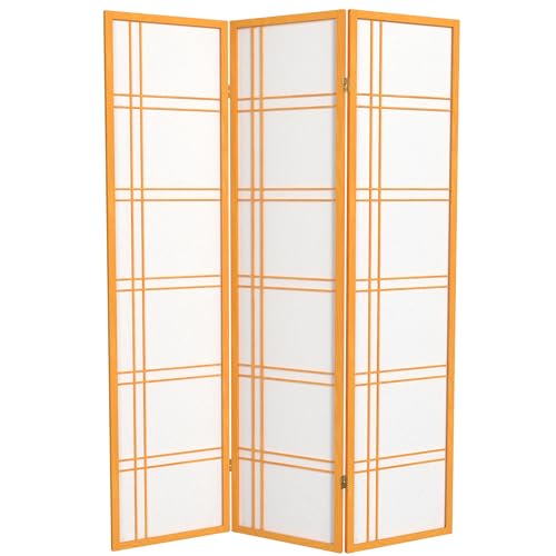 Red Lantern 6 ft. Tall Double Cross Shoji Screen - Honey - 3 Panels - color: Honey, size: 3 Panel