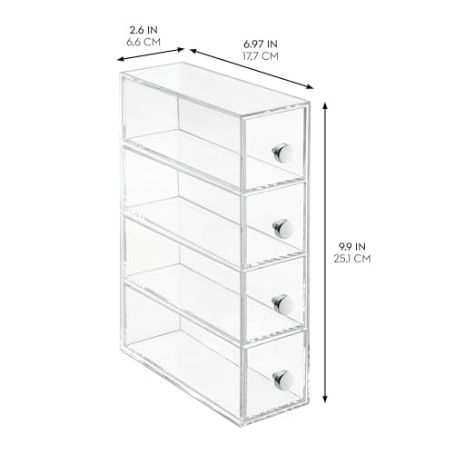 iDesign 36560EU 4-Drawer Vanity/Cosmetic Organizer, Set of 1, Clear - style: 4 Drawer Flip