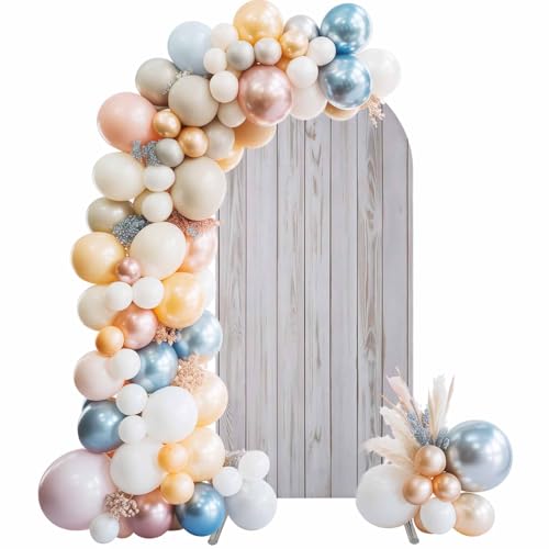 Wood Grain Arch Backdrop Cover 5 FT White Wood Texture Simple Style Country Stretchy Elastic Arch Stand Covers Spandex Arched Background Birthday Wedding Party Decoration (No Stand) - size: 5x2.1ft