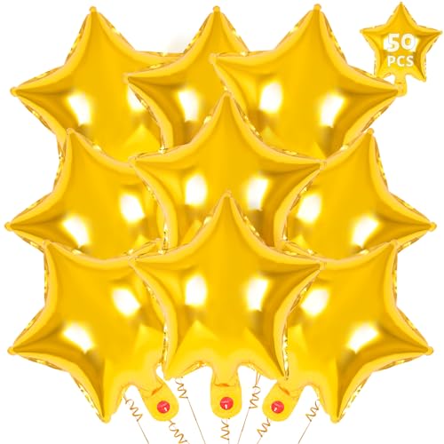 50 Pcs Star Balloons,10 Inch Gold Star Foil Balloons,Stars Shaped Balloon Mylar Helium Balloon for Birthday Party Anniversary Wedding Baby Shower Decorations (10inch-gold) - color: 10inch-gold