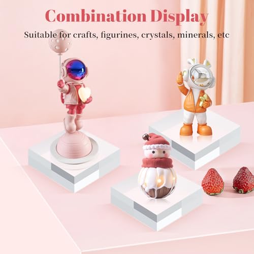 Acrylic Base Stand, 4 Pieces Acrylic Blocks for Display Square Cube Riser Display Pedestal Stands Large Clear Polished Cubes for Jewelry Ring Showcase Holder Base Collection (10.2*10.2*2.5CM) - size: 10.2*10.2*2.5CM