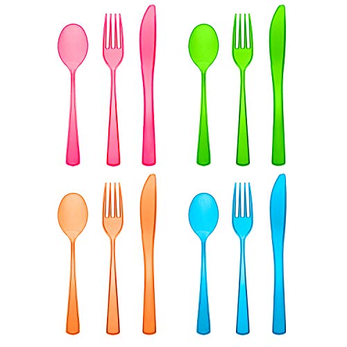 Party Essentials Heavy-Duty Hard Plastic Cutlery Combo Pack, 288 Pieces/96 Place Settings, Assorted Neon Brights - size: 288 Pieces/96 Place Settings