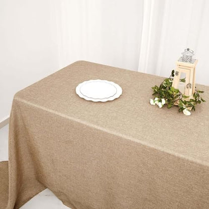 Efavormart 90"x132" Natural Jute Faux Burlap Round Tablecloth | Boho Chic Table Linen - color: Natural Boho, size: 132" x 90" (Rectangular)