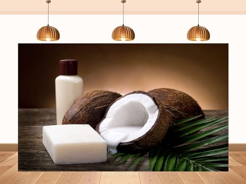 6x6ft Fabric Coconut Spa Essentials Backdrop Natural Skincare Background Tropical Scene Party Decorations Bathroom and Home Use Tapestry Photo Shoot Studio Props - size: 6x6ft