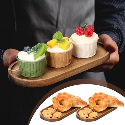 Wenqik 18 Pieces Acacia Wood Tray Set 10 x 5 Inch Acacia Oval Wood Tray Platters Plates Set for Fruit Cheese Dessert Appetizer Vegetable Charcuterie BBQ Party Weddings Supply - size: 10 x 5 Inch