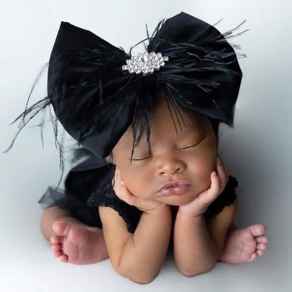 ForBaysy Newborn Photography Props Girls Outfit Feather Bow Lace Romper Newborn Dress - color: Black