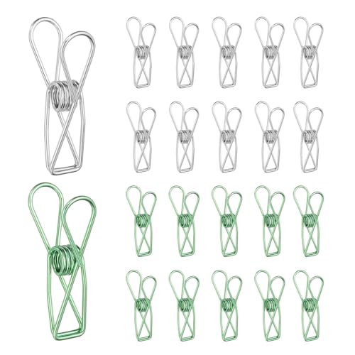 PATIKIL 50Pcs Paper Office Binder Clips, 1.26" Small Metal Wire Hollow Out Paper Clamps Long Tail Binder Clips for Photo Clothes Hanging Office Home Kitchen Food Package, Silver/Green - color: Silver/Green