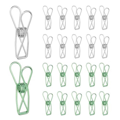 PATIKIL 50Pcs Paper Office Binder Clips, 1.26" Small Metal Wire Hollow Out Paper Clamps Long Tail Binder Clips for Photo Clothes Hanging Office Home Kitchen Food Package, Silver/Green - color: Silver/Green