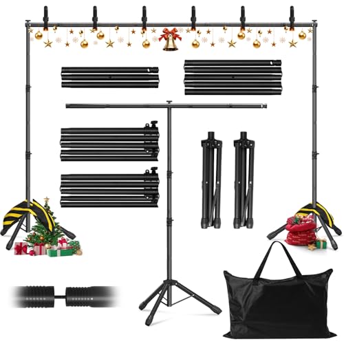 3-in-1 Adjustable Backdrop Stand 10 x 7.5 FT, Portable Photography Background Stand Kit with Carrying Bag, 6 Clamps & 2 Sandbags for Studio, Party, Video, Banner Display - size: 10x7.5 ft