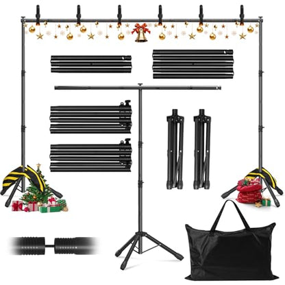 3-in-1 Adjustable Backdrop Stand 10 x 7.5 FT, Portable Photography Background Stand Kit with Carrying Bag, 6 Clamps & 2 Sandbags for Studio, Party, Video, Banner Display - size: 10x7.5 ft