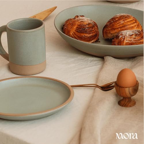 MORA Medium Plates Set of 4, 8.5 inch Ceramic Pottery Salad Plates - Microwave, Oven and Dishwasher Safe - Thyme - color: Thyme