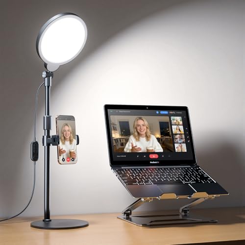 Dimmable Ring Light with Stand for Desk, Adjustable Desk Light for Video Recording, 30 Light Modes Video Conference Lighting, Zoom Lighting for Computer, Webcam, Podcast, Calls, Home Office, CRI 97.8 - size: 1 Pack