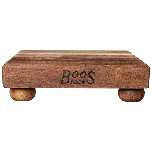 John Boos B Series Square Wooden Walnut Cutting Board 9”x9” – 1.5” Thick, 3-lb Non-Reversible Butcher Block with Wood Bun Feet & Edge-Grain - color: Walnut with Wood Feet, size: 9"L x 9"W
