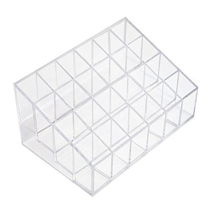 Transparent Cosmetic Makeup Organizer Clear 24 Lattices Lipsticks Cosmetic Lotion Makeup Organizer Storage Display Holder Stand - size: 5.75x3.75x1.75 Inch (Pack of 1)