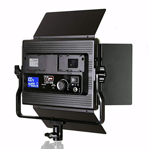 Vidpro LED-540 Professional Varicolor 540 LED Studio Lighting Kit with Carry Case Powered by AC or Battery NP-F Series Bi-Color 3200K - 5600K Digital LCD Display All Metal Construction