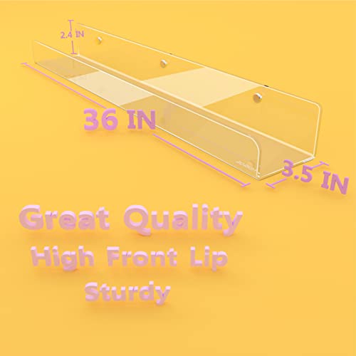 36 Inch 50% Thicker Clear Acrylic Book Shelves, Invisible Kids Wall Bookshelves for Baby Storage Book Rack, Toy Organizer, Book Display, Playroom, Bedroom, Toddler Room, Nursery 2 Packs - color: 36in-clear