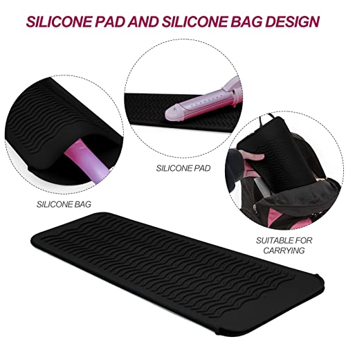 1Pack Silicone Heat Resistant Mat Pouch for Hair Straightener, Curling Iron, Flat Iron and Hot Hair Tools Black - color: Black, size: 1 Pack