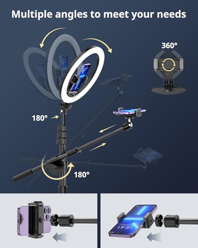 UBeesize 12" Ring Light with Overhead Phone Mount, Selfie Light with Stand,62" Tripod for iPhone with Light and Phone Holder for Video Recording,Cooking,Photography,Live Streaming,Tiktok,YouTube - size: 12in-Tripod