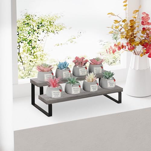 YINMIT Wooden Display Riser Stand, Tiered Perfume and Cologne Organizer Stand, 2 Tier Spice Rack Organizer, Rustic Display Shelf for Candles (2 Tier,Grey) - color: 2 Tier,Grey