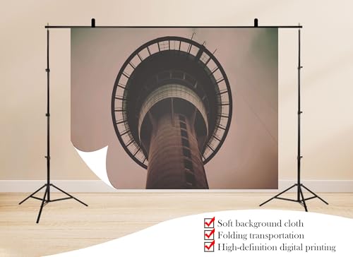 10x7ft Sky Tower Close-up Backdrop Circular Observation Deck and Concrete Structure in Sepia Tone Photo Background Tapestry for Urban Modern Event Party Home Wall Decorations Props - size: 10X7ft