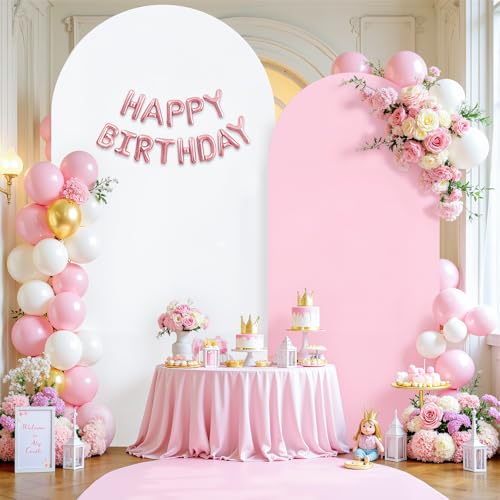 7.2FT 6FT Arch Backdrop Cover for Wedding, Set of 2 Stretchy Spandex Fitted Arch Stand Cover for Baby Shower, Birthday Party Decor, Chiara Backdrop Cover with Double-Sided Design(White, Pink) - color: White+Pink