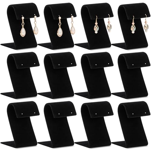 RattanView 12 Pieces Velvet Earring Display Stand Necklace Pendant Jewelry Stand Showcase Organizer Display Holder for Earring Pendant Accessory Rack(Black,Curved Style,Velvet) - color: Black, style: Curved Style
