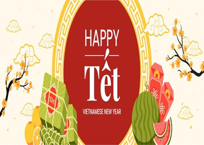 BELECO 8x6ft Fabric Happy TET Vietnamese New Year Backdrop TET Decorations Lunar New Year Background Asian New Year Party Decorations Holiday Photoshoot Studio Props - size: 8x6ft