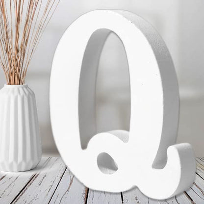 AOCEAN 6 Inch White Wood Letters - Unfinished Wood Letters for Wall Christmas Decor Standing Letters Slices Sign Board Decoration for Xmas Home Party Projects (Q) - style: Q