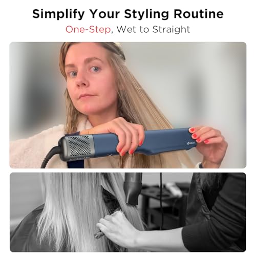 IG INGLAM Air Straight, Style from Wet Hair, 200M Ionic Hair Dryer Straightener for Medium Long Length(14”-30”), Straightener and Dryer 2 in 1, Fast Drying and Straightening in One Step, Dark Blue - color: Prussian Blue