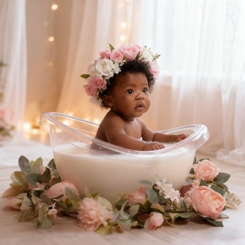 Milk Bath Tub for Baby Photography - Clear Acrylic Oval Photo Prop Tub, 18.8" × 13.7" × 10.8", Curved Rim & Wide Base for Newborn & Sitter Sessions, Photographers & Parents