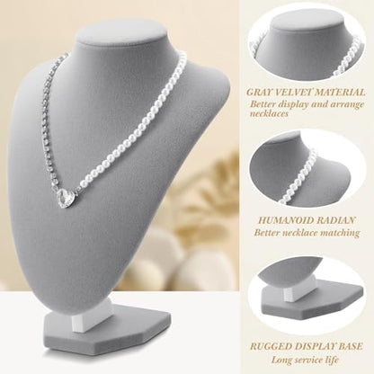 Huquary 6 Pcs Velvet Jewelry Display Set Necklace Display Stand T Bar Bracelet Holder Jewelry Bust for Home Store Trade Show(Gray) - color: Gray