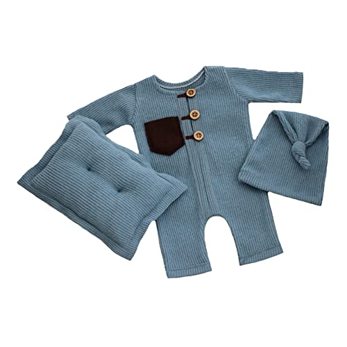 Newborn Photography Outfits Boy Girl Baby Photo Romper Knit Bodysuit Outfit Prop - color: Blue