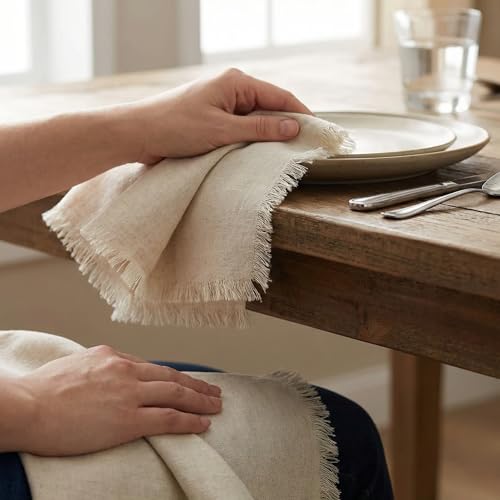 ACCENTHOME Natural Cotton Linen Napkin Set of 12 18x18 inch Dinner Napkins - Washable Soft Premium Hotel Quality Reusable Hemmed Edges Napkins Perfect Table Linens for Family Dinners, Weddings - color: 01 - Natural, size: 18"x18" - Pack of 12