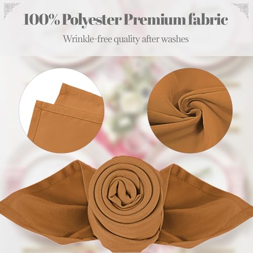 PLOYMONO Gold Brown Heavy Duty Cloth Napkins - 17 x 17 Inch Solid Washable Polyester Dinner Napkins - Set of 8 Napkins with Hemmed Edges - Great for Weddings, Parties, Banquets Dinner & More - color: Gold Brown