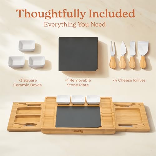 Smirly Charcuterie Board Set - Large Bamboo Cheese Board for Serving - House Warming Gifts New Home, Wedding & Bridal Shower Gift, Birthday Gift for Women - style: 2-Drawer