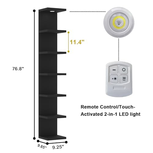 LitaEther Versatile 7 Tier Wall Shelf Unit,Black Lack Wall Shelf,Display Floating Shelf with LED Remote Control Light - color: Black, size: 7 Tier