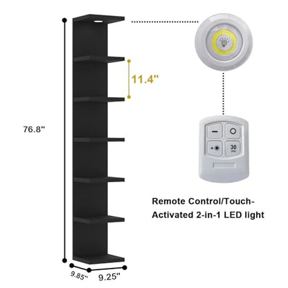 LitaEther Versatile 7 Tier Wall Shelf Unit,Black Lack Wall Shelf,Display Floating Shelf with LED Remote Control Light - color: Black, size: 7 Tier