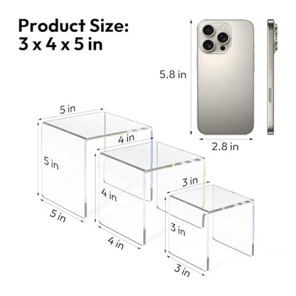 NIUBEE 2 Set Acrylic Risers Display for Funko POP Figures,Clear Cake Stands for Candy Dessert Table Decorations-3"x4"x5" - size: (3,4,5)" x2Set