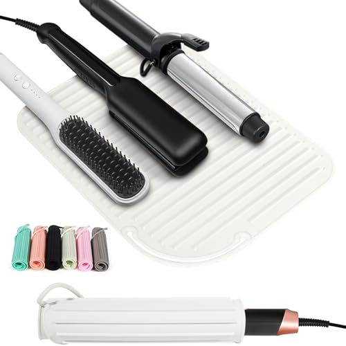 Curling Iron Mats Oversize Heat Resistant Mat Silicone Hot Hair Tools Pad for Hair Straightener Flat Irons Hair Styling Tools Countertop Protection Portable Travel Curling Mat 11"*8.26" - color: White, size: 1 PACK