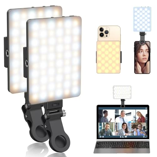 Selfie Light, Phone Light with Front & Back Clip, 60 LED Portable Light with 3 Modes, 5000mAh Rechargeable Video Light for Phone, iPhone, TikTok, Vlog Photographic Lighting Monolights(2 Pack) - color: 2Pack Black