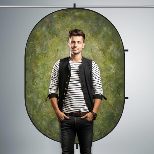 Kate 5x6.5ft(1.5x2m) Collapsible Backdrop Brown Green Texture Pop up Reversible Portrait Photography Backgrounds for Video Meetings