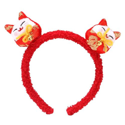 Ecuupas The Spring Festival Headband Cute Cat Hairband Fortune Cat Hair Hoop New Year Headband Women Girls Hair Accessories for Lunar New Year Party Festival Supplies