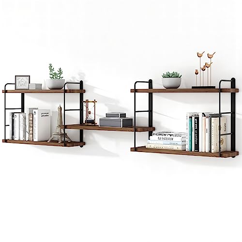MXCSE Wall Shelves, Wall Mounted Bookshelves, DIY Floating Shelves for Wall, Wood Hanging Book Shelves for Room, Bedroom, Living Room, Easy Installation (Brown, 50W x 17H) - color: Brown