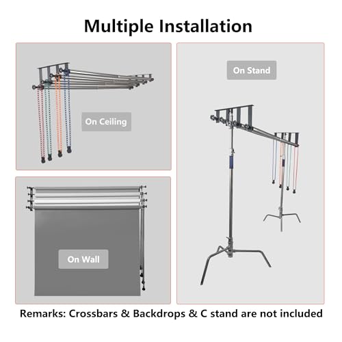Photography Backdrop Roller Support System, 4 Rollers, Wall/Celing/Light Stand Backdrop Mount, Background Support