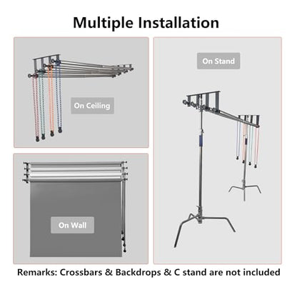 Photography Backdrop Roller Support System, 4 Rollers, Wall/Celing/Light Stand Backdrop Mount, Background Support