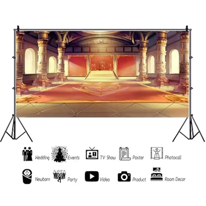 20x10ft Luxury Palaces Photo Backdrop Ancient Royal Throne Golden Hall Carpet Marble Pillar Photography Background Wedding Birthday Kids Costume Party Princess Prince King Queen Portrait - size: 20x10ft