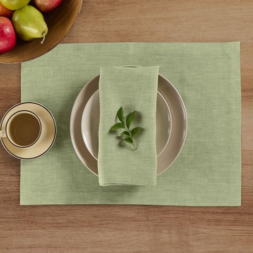 Solino Home Linen Cloth Placemats Set of 4-100% Pure Linen Chambray Olive Placemats 14 x 19 Inch for Spring, Summer - Athena - color: 12: Olive Chambray, size: 14" X 19" (Set of 4)