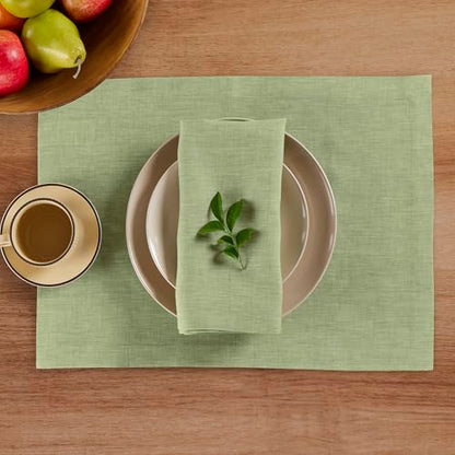 Solino Home Linen Cloth Placemats Set of 4-100% Pure Linen Chambray Olive Placemats 14 x 19 Inch for Spring, Summer - Athena - color: 12: Olive Chambray, size: 14" X 19" (Set of 4)