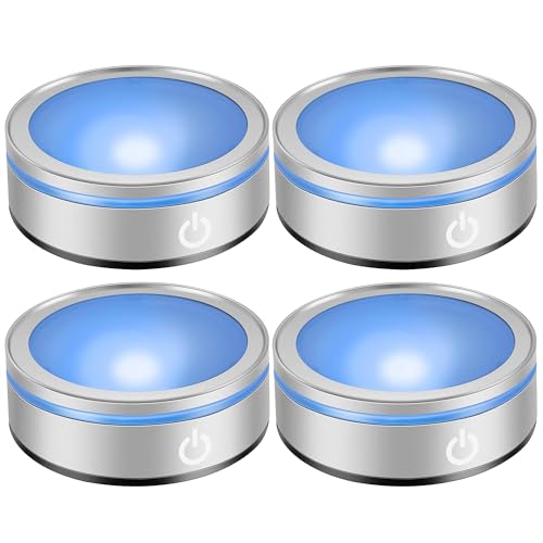 LED Light Base Lighted Display Stand for Crystal, 4 Pack Round Touch Control Light Stand, 7 Color Changing Display Base with USB Power, Illuminated Pedestal for Glass Crystal Spherical Artwork